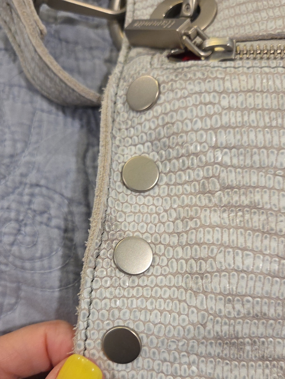 Hammitt Tony Leather Crossbody Bag - Light Grey Textured/Lizard Embossed Bag! - Picture 7 of 14
